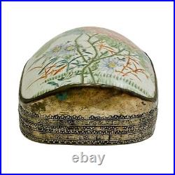 VTG Large Chinese Porcelain Shard Box Jewelry Trinket Silver Tone Box 10 x 7