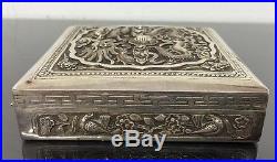 Very Fine Antique Chinese Sterling Silver Box With Awesome Dragons