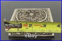 Very Fine Antique Chinese Sterling Silver Box With Awesome Dragons