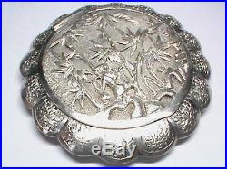 Very Large 19 Century Chinese Sterling Silver Powder Compact In Original Box