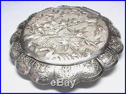 Very Large 19 Century Chinese Sterling Silver Powder Compact In Original Box