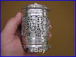 Very Rare Antique 1800s Ornate Chinese Silver 4 Box Set + Jade Top Dragons Etc