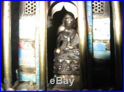 Very Rare Antique Chinese Silver Enamel Miniature Medicine Buddha Temple Box