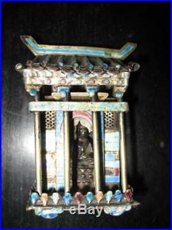Very Rare Antique Chinese Silver Enamel Miniature Medicine Buddha Temple Box