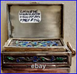 Very Rare Charming Chinese Export Silver Cloisonne Viniagrette and Snuff Box