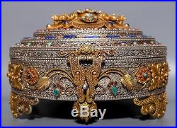 Very Rare Old Large Chinese Sterling Silver GuanYin Buddhist Jewelry Box A22