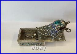 Very rare antique Chinese silver and enamel box with pipe