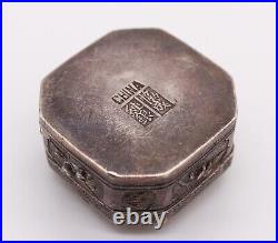 Victorian 1890 Chinese Export Stamps Octagonal Box In Sterling Silver With Jade