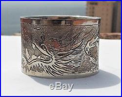 Victorian Solid Silver Chinese Export Dragon Napkin Ring With Original Box