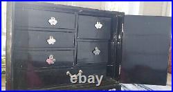 Vint. Chinese Black Lacquer Mother of Pearl Birds of Paradise Silver Jewelry Box