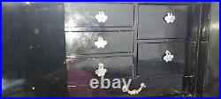 Vint. Chinese Black Lacquer Mother of Pearl Birds of Paradise Silver Jewelry Box