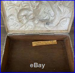 Vintage 900 Chinese Silver Etched Scroll Dragon Case Box 0320