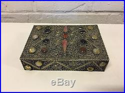 Vintage Antique Chinese Possibly Silver Box with Various Inset Stones