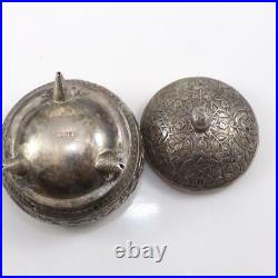 Vintage Antique Chinese Silver Floral Etched Jewelry Pill Box Lidded Jar LFD6