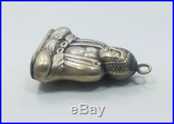 Vintage Antique Silver Asian Chinese Buddah Snuff Hidden Pill Box Charm Fob