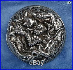 Vintage Asian Chinese Silver Top Cover with Dragons and Claws C. 1900