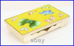 Vintage Beautiful 999 Fine Silver Enamel Butterfly Cloisonne Asian Tea Caddy Box