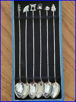 Vintage Boxed Chinese Sterling 950 Silver Iced Tea Stirrer Julep Bar Spoons