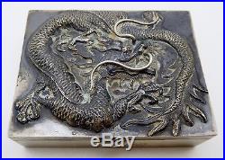 Vintage CHINESE Sterling Silver DRAGON Snuff Box Artist Signed LM