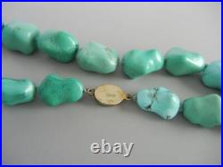 Vintage Chinese 24 Necklace Turquoise Beads Silver Clasp 111 Grams