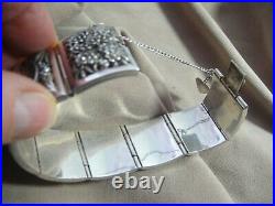 Vintage Chinese 4-Seasons Sterling Silver 8-Panel Bracelet Box Clasp 66g
