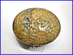 Vintage Chinese Carved Jade Lid Silver Gilt Large Oval Box