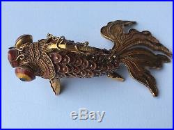 Vintage Chinese Enamel Silver Articulated Fantail Goldfish Pill Box Pendant