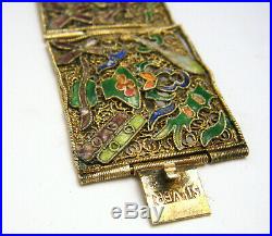 Vintage Chinese Export Enamel Panel Bracelet Marked Silver Box Clasp
