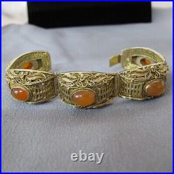 Vintage Chinese Export Orange Carnelian Sterling Silver Gilt Bracelet 6.75 C693