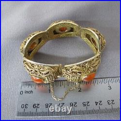 Vintage Chinese Export Orange Carnelian Sterling Silver Gilt Bracelet 6.75 C693