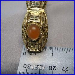 Vintage Chinese Export Orange Carnelian Sterling Silver Gilt Bracelet 6.75 C693