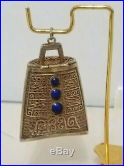 Vintage Chinese Export Silver & Enamel Filigree Bell Shaped Hinged Box Pendant