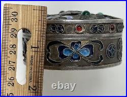 Vintage Chinese Export Silver Ornate Champleve Enamel Cloisonne Gem Trinket Box