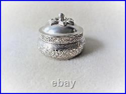 Vintage Chinese Export Silver Repousse Pill Jewelry Box