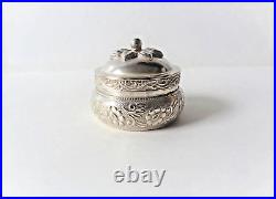 Vintage Chinese Export Silver Repousse Pill Jewelry Box
