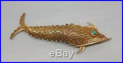Vintage Chinese Gilded Silver Filigree articulated Fish container