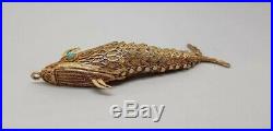 Vintage Chinese Gilded Silver Filigree articulated Fish container