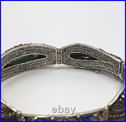 Vintage Chinese Gilded Sterling Silver Cloissone Enamel Bracelet With Jade
