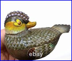 Vintage Chinese Gilt Silver Enamel Mandarin Duck Box Marked