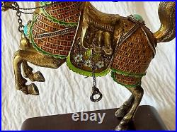 Vintage Chinese Gilt Silver Turquoise Enamel Horse Figurine on Wood Stand