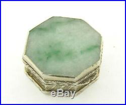 Vintage Chinese Gilt Sterling Silver Double Sided Jade Pill Box
