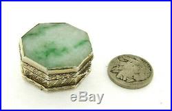 Vintage Chinese Gilt Sterling Silver Double Sided Jade Pill Box