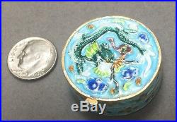 Vintage Chinese Gilt Sterling Silver Enamel Dragon Pill Box