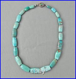 Vintage Chinese Hubei Graduated Turquoise Sterling Silver Box Clasp 16 Necklace