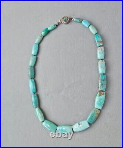 Vintage Chinese Hubei Graduated Turquoise Sterling Silver Box Clasp 16 Necklace