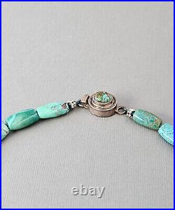 Vintage Chinese Hubei Graduated Turquoise Sterling Silver Box Clasp 16 Necklace