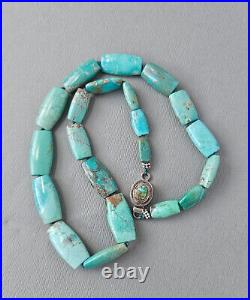 Vintage Chinese Hubei Graduated Turquoise Sterling Silver Box Clasp 16 Necklace