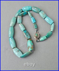 Vintage Chinese Hubei Graduated Turquoise Sterling Silver Box Clasp 16 Necklace