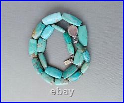 Vintage Chinese Hubei Graduated Turquoise Sterling Silver Box Clasp 16 Necklace