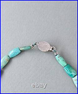 Vintage Chinese Hubei Graduated Turquoise Sterling Silver Box Clasp 16 Necklace